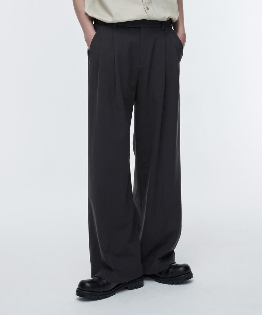 MUSINSA STANDARD Super Wide Hidden Banding Slacks [Dark Gray]