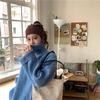 Winter Thick Turtleneck Wild Sweater Women Loose Pullover Split Solid Color Knitted Sweater