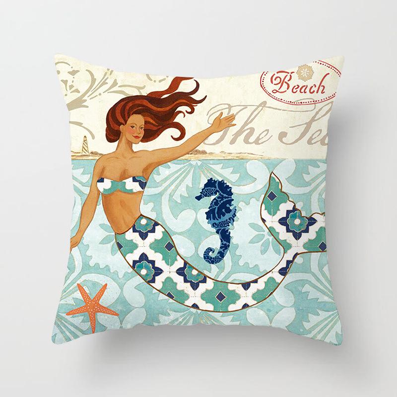 Retro Mediterraanse Oceaan Digitale Print Perzikhuid Kussensloop Kussenhoes Wish Home Products Kussensloop