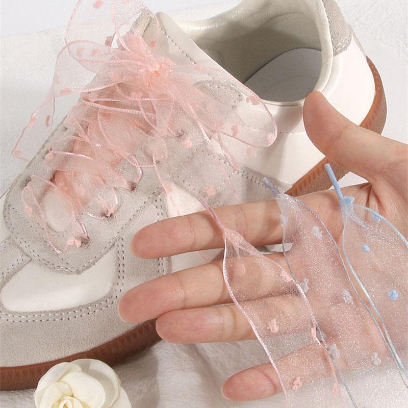 1 paar 2,5 cm brede schoenveters Transparant Tule Lint Schoenveters voor Dames Meisjes Mode Vervangende Schoenveters voor Vrijetijdsschoenen