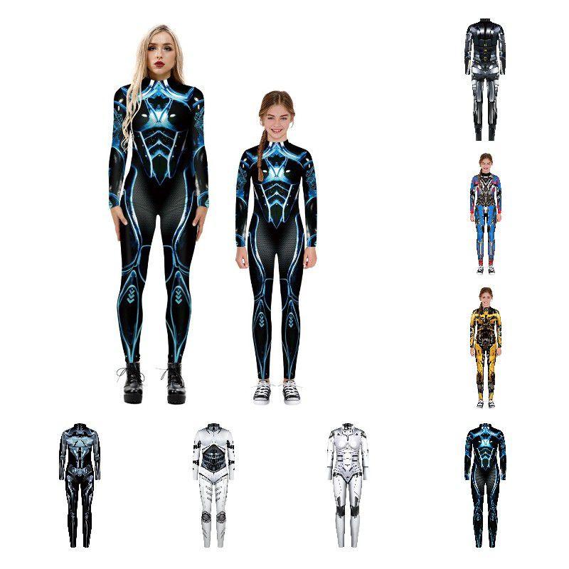 Elastyczny Kombinezon Bodysuit z Nadrukiem Zbroi Robota Kostium na Halloween Cosplay
