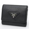 Used / PRADA Vitello Dino Leather Mini Wallet / Trifold Wallet 1MH043 Leather Black/Silver Hardware [Used]