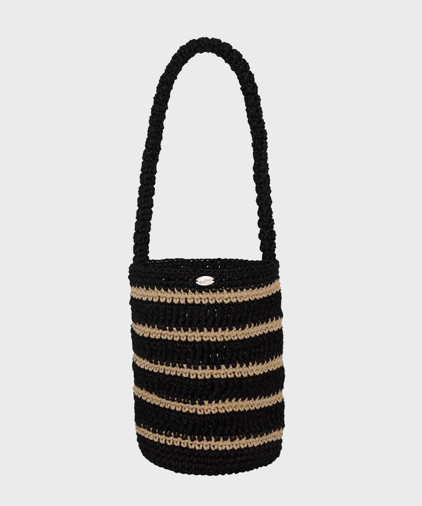 Slowslowly Moroccan Handmade Crochet Stripe Bucket Bag _ Black