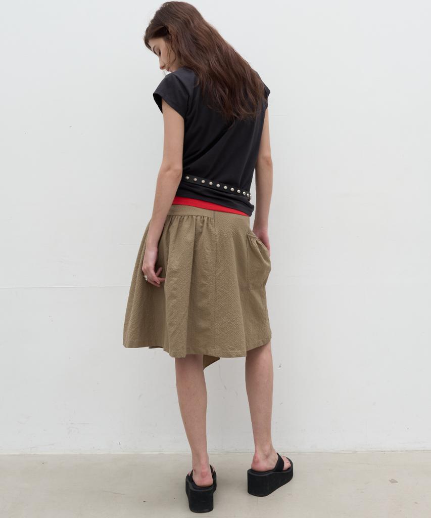 Seolan Unbalance Drape Skirt_Brown