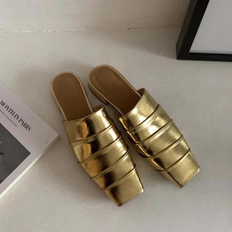 Fashion Women Slippers Flats Square Toe Sandals Woman Mules Casual Shoes 2025 Summer New Trend Dress Flip Flops Slides Zapatos De Mujer