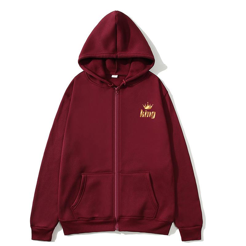 King And Queen Zip Hoodie Oversized Hoodie Streetwear Women's Sweatshirt Women Hoodie Pocket Long Sleeve Solid Color Zip Hoodie