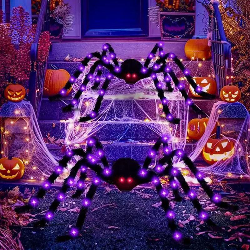 200cm Glowing Plush Giant Spider for Halloween - Realistic Design Perfect for Outdoor Yard, Haunted House, Escape Room & Party Decor