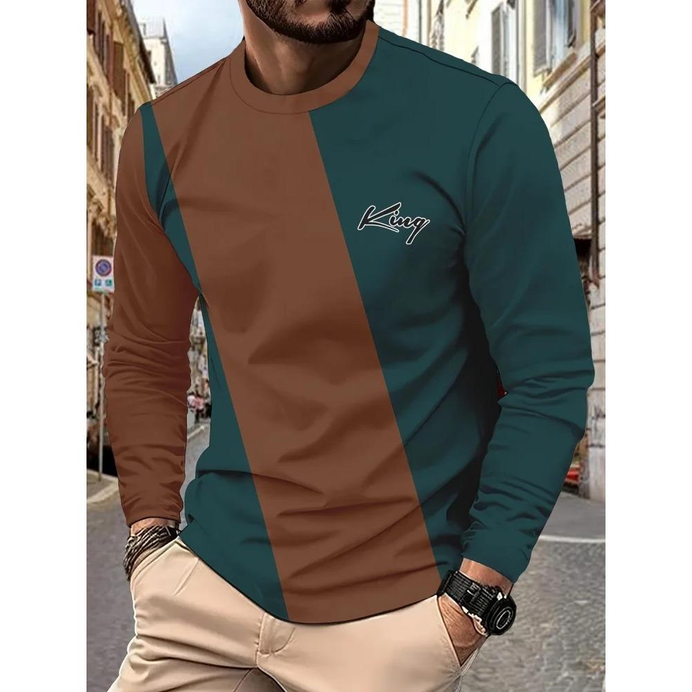 Men's Casual Long-sleeved Striped Eagle Emblem Breathable Round Neck Fashionable Comfortable Soft Breathable Minimalist Daily T-shirt
