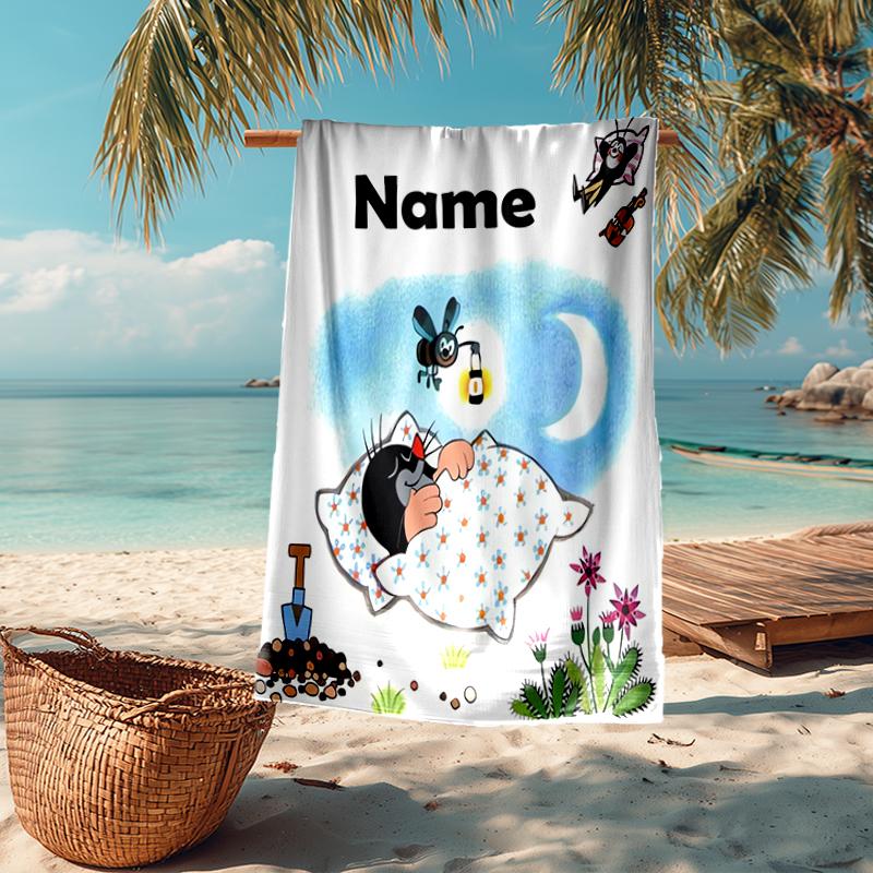 Custom Name Ultra-Soft Beach Towel with Krtek Theme,Ideal for Pool - Camping, Diving - Perfect Travel Essential, Vibrant Beach Towel.