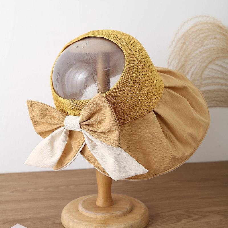 Sun Hat Women's Summer Bucket Hat Bow Sunscreen Fashion Big Brim Face Cover Empty Top Sun Hat