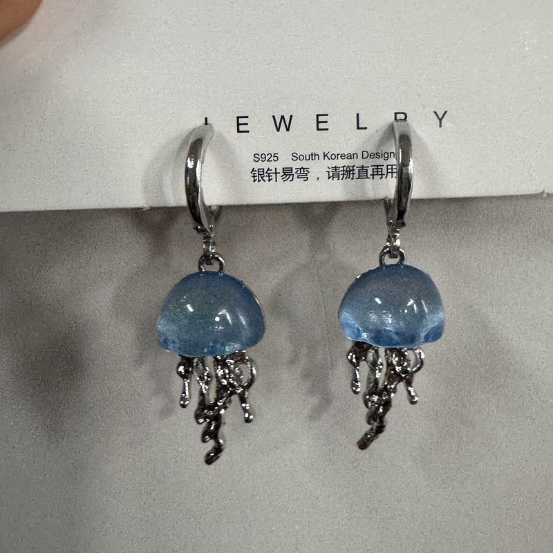 Sweet Blue Jellyfish Ocean Dangle Earrings For Women Girls Unique Aesthetic Charm 2000s Harajuku EMO Vintage Jewelry Accessories