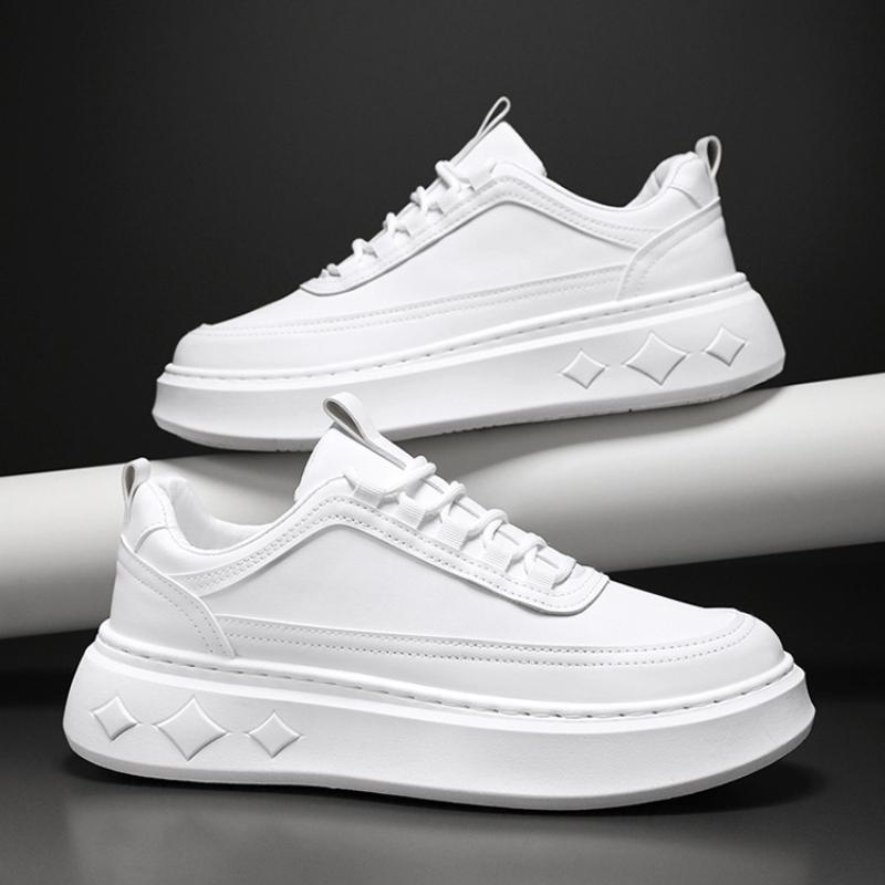 Chaussures de sport blanches respirantes à lacets pour homme, baskets décontractées à semelle épaisse et hauteur accrue