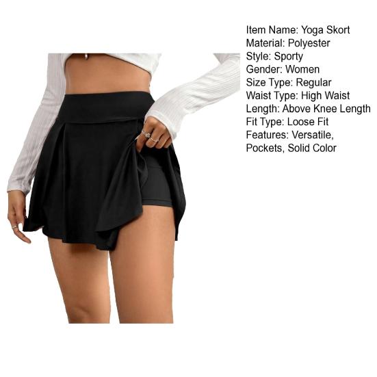 Yoga-Rock mit hoher Taille, einfarbig, für Damen, Sportrock mit Innenhose, dehnbarer, weicher Stoff, Taschen-Design, Tennisrock