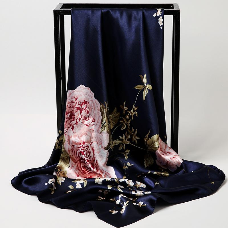 Chinese Style 90 * 90cm Large Square Scarf Simulated Silk Scarf Shawl Spring Autumn New Style Ribbon Cloak Turban Femme Sj114