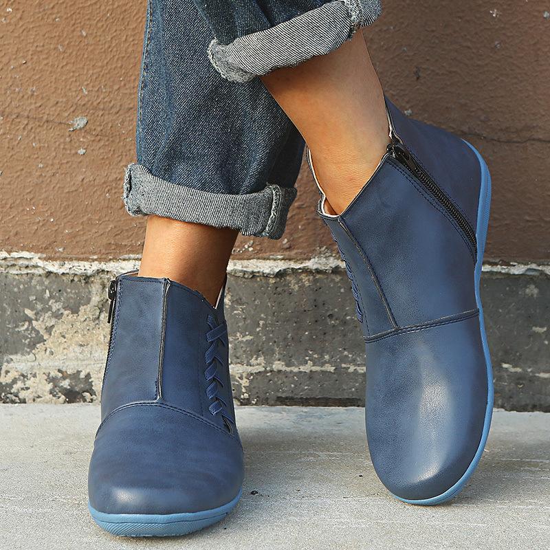 Women boots snow boots women shoes PU ankle winter flat retro fashion casual Slip-On Round Toe 2024 563