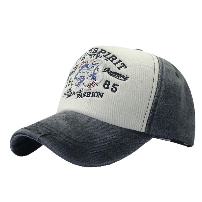 New Washed Wolf Head Embroidered Baseball Cap Men's Casual Versatile Sunshade Cap Color Matching Old Hat