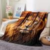 1pc Vintage Lion Print Flannel Blanket - Reversible, All-Season Comfort, Fantasy Themed, Knitted Polyester,Soft and Cozy Gift