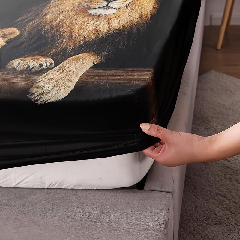 3pcs Fitted Sheet Set Black Lion Animal 3D Printed 100% Polyester Cover Breathable Bedding Set Home Decor with 2 Pillowcases