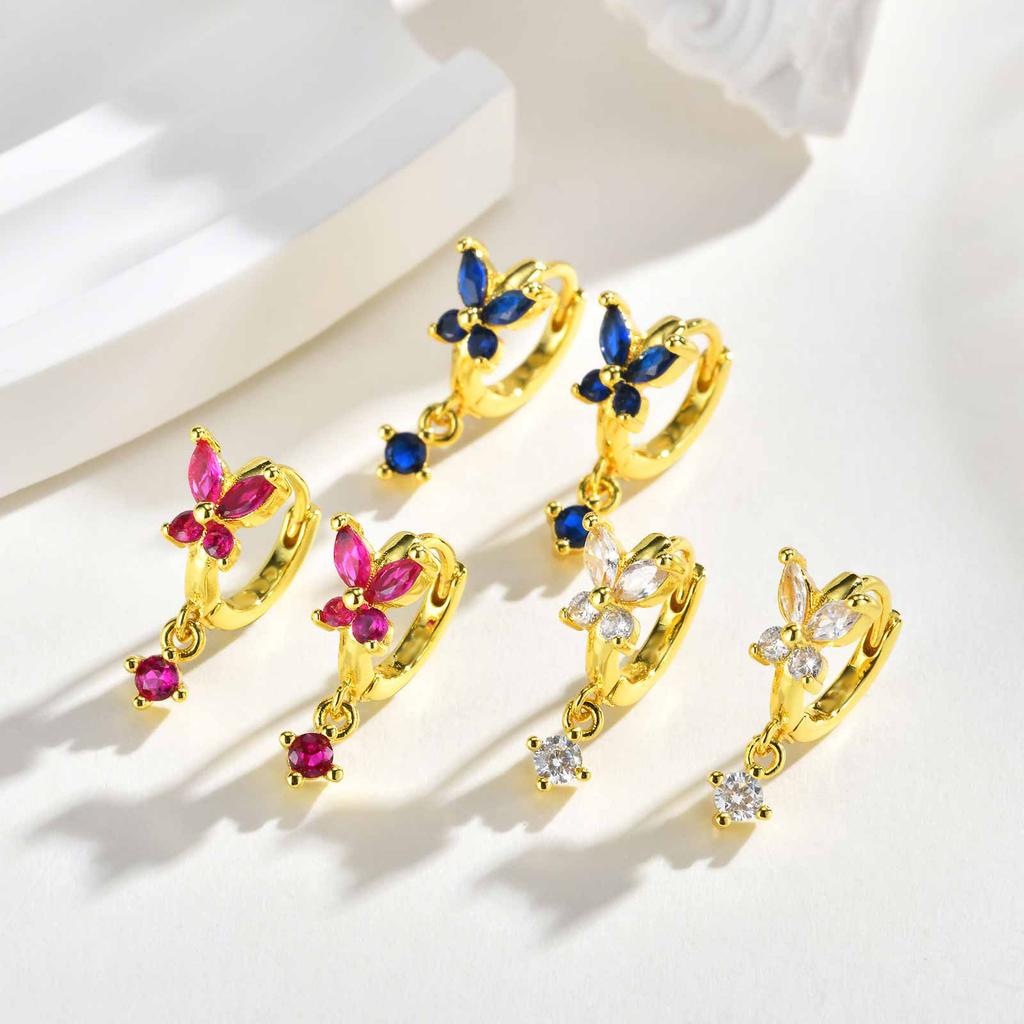 Colorful Zircon Pendant Butterfly Hoop Earring For Women, Fashion Elegant Women CZ Dangle Accessory