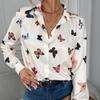 Mode Druck Langarm Damenhemd Schmetterlingsdruck Elegant Frühling Büro Revers Locker Lässig Einfache Bluse Damen Streetwear Kleidung