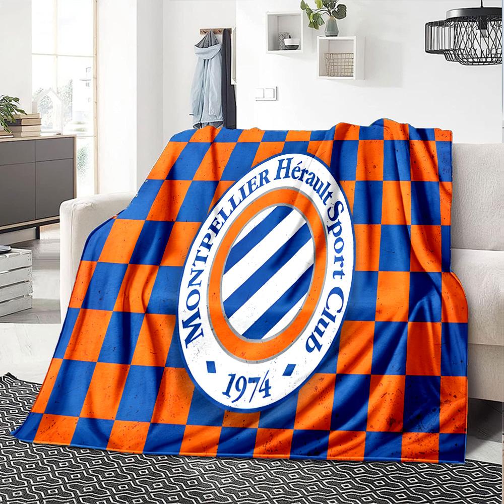 Montpellier Sport Club Flannel Blanket, Soft Polyester, Modern Design, All-Season for Camping, Travel, Gifts for Holidays or Birthdays