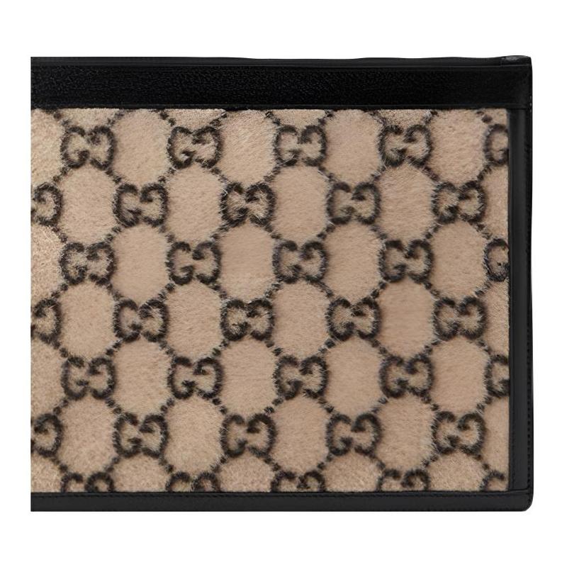 Gucci Distressed Old Flower Logo Wristband, Wool Splicing Leather Clutch Bag, Same Style for Men and Women, Couple Style, Beige/black