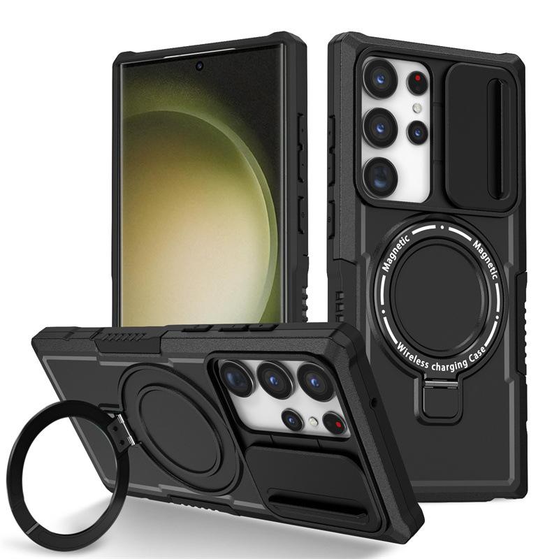 Novo Modelo Adequado para Samsung S25 Ultra Fulcrum Magnético Janela Push Capa de Celular Note20U Anti Queda Capa Protetora com Suporte