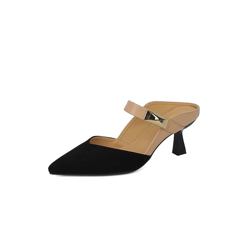 French Bag Head Half Slippers Women's Thin Heel 2025 Summer New Temperament Elegant Outer Wear Pointed High Heel Sandals Versatile