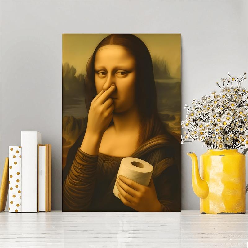 Mona Lisa Lustiges Toiletten-Leinwanddruck-Poster Vintage Abstrakte Kunstfigur Malerei Badezimmer Toilettenflur Wandkunst Heimdekoration