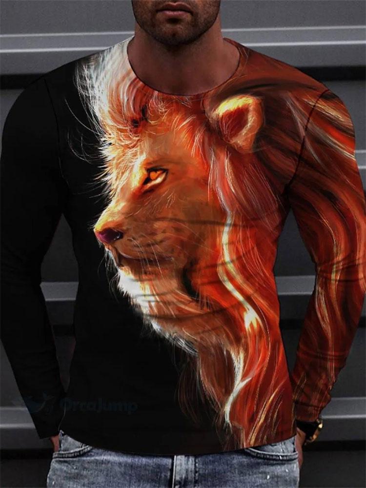 3D Tiger Print Long Sleeve T-shirt Spring And Autumn Men's Daily Casual Long Sleeve Top Urban Street Fashion Long Sleeve T-shirt