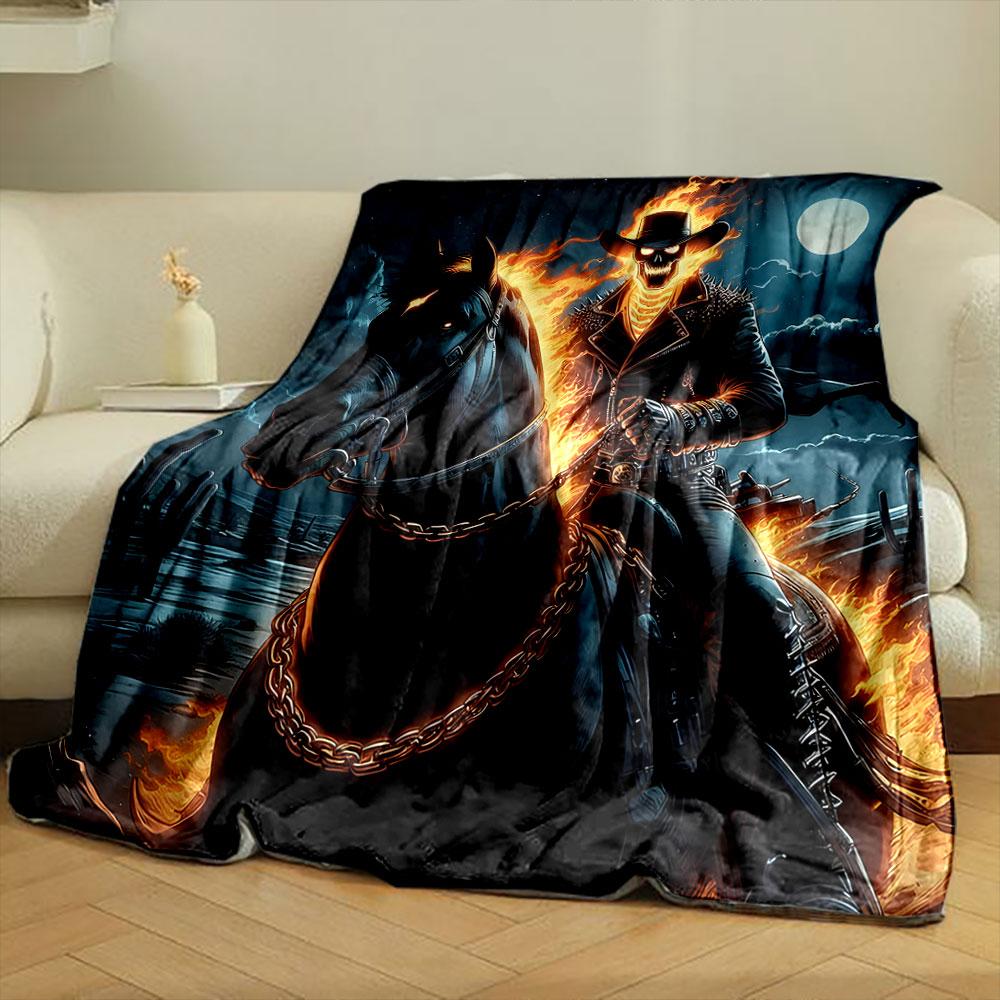Fiery Skeleton Rider at Night print blanket soft and cozy perfect for the living room bed sofa or a nap,gift
