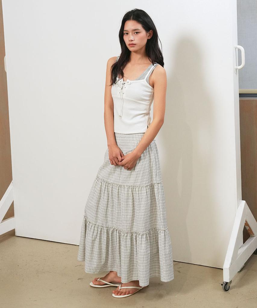 General Idea Shirred Tiered Long Skirt [Check] / Gf2Lsk511