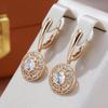 Exquisite Fashion Gold Color Shiny Zircon Dangle Earrings For Women Vintage Round Hollow Flower Earrings Trendy Jewelry