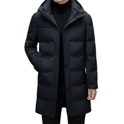 Mittellange und lange neue warme Daunenjacke für den Winter für Herren mit Kapuze