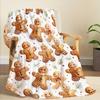 1pc White Cute Gingerbread for Man Snowflake Pattern  Soft  Printed Blanket  Ideal Christmas Gift for Family Members  Portable