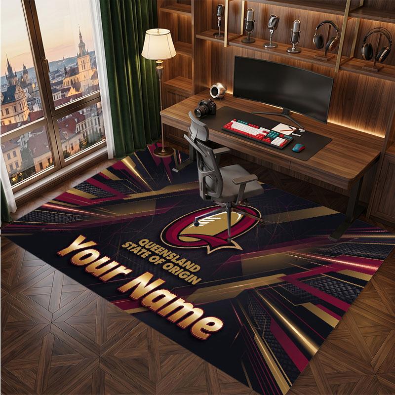 Tapis en Velours Cristal Personnalisé Queensland Maroons, Tapis Doux Antidérapant avec Texte Nom Personnalisé pour Salon Chambre à Coucher