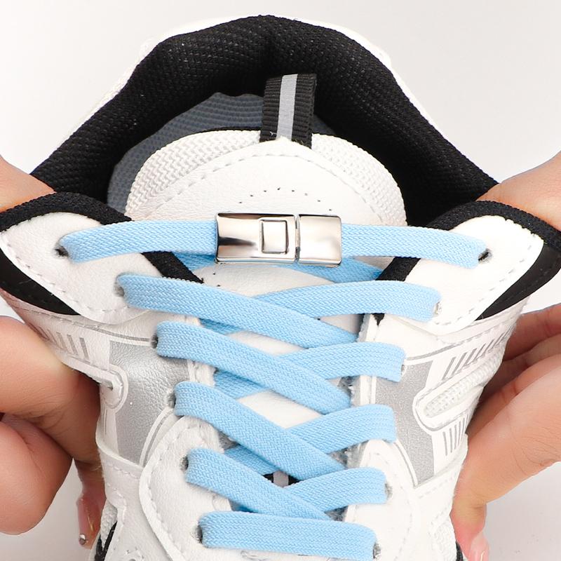 1 Paar Nieuwe Elastische Metalen Sluiting Handige Persoonlijkheid Luie Schoenveters Elastiekje Geen Strik Schoenveters voor Sneakers Platte Schoenveters
