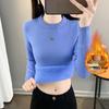 2025 Autumn/Winter Women's Plus Velvet Thick Warm One-Piece Knit Base Layer Sweater with Half-High Collar - Stylish & Slimming