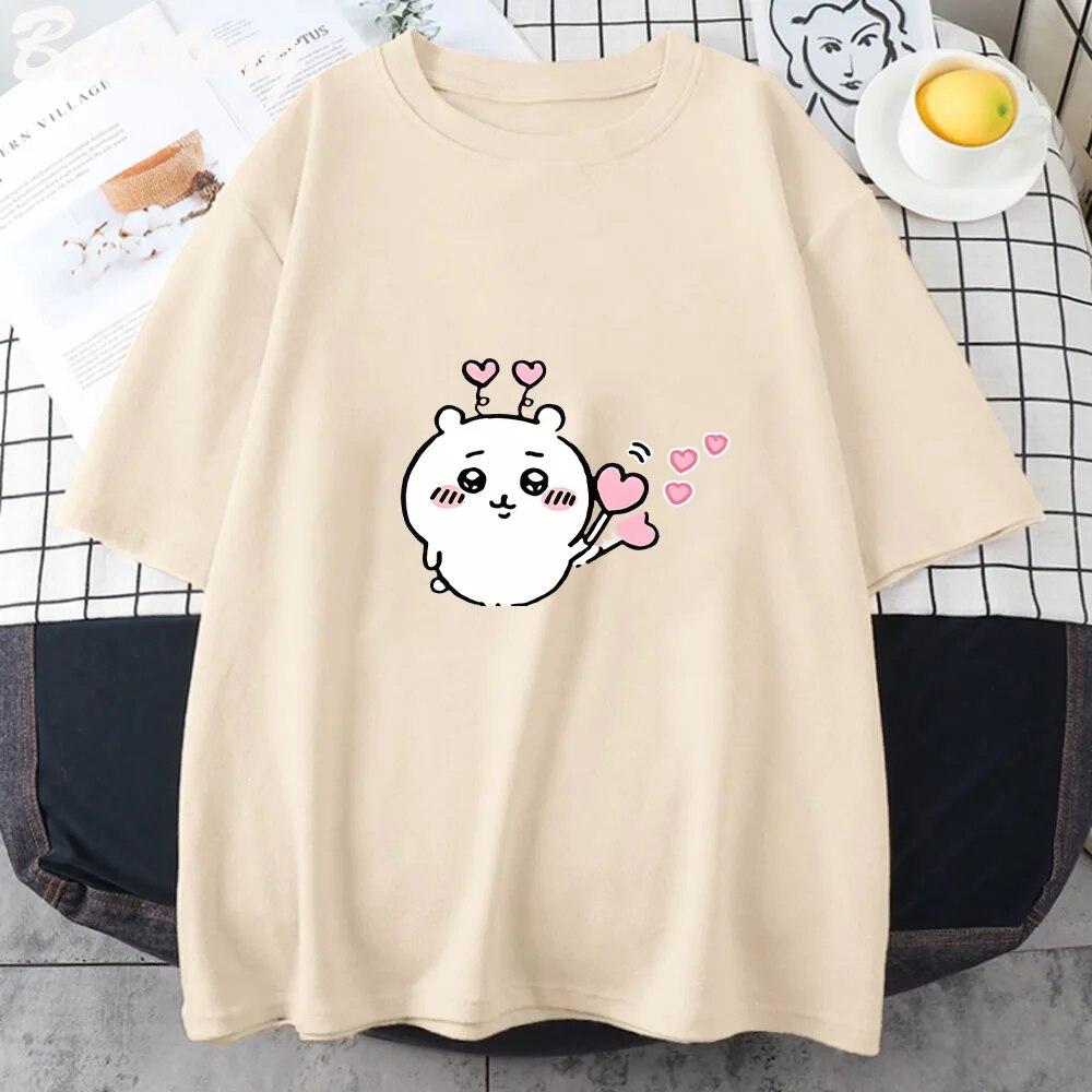 Kawaii Print Chiikawa T-Shirt Damen T-Shirt Street Atmungsaktiv Kurzarm Mode Freizeitkleidung Sommer 100% CottonTshirts Unisex T-Shirt