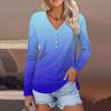 Women's Fashion Casual Long Sleeve Floral Print V-Neck Button Top