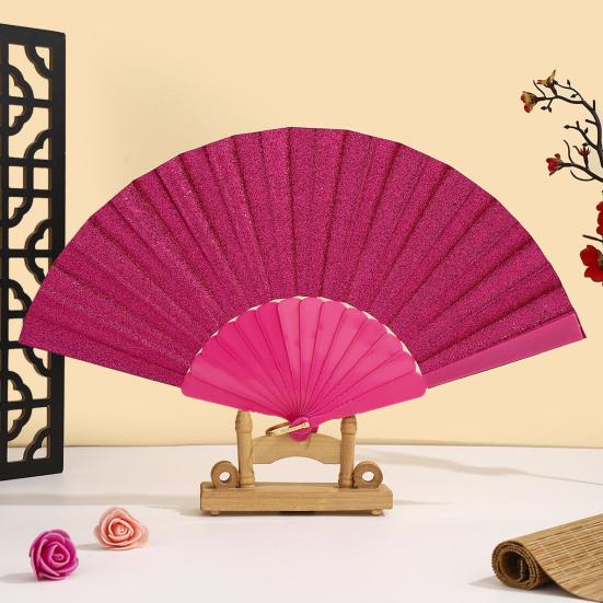 Glitter Powder Folding Fan Hand Held Fan with Plastic Ribs Portable Summer Fan Decoration Dance Performance Props Party Accessories