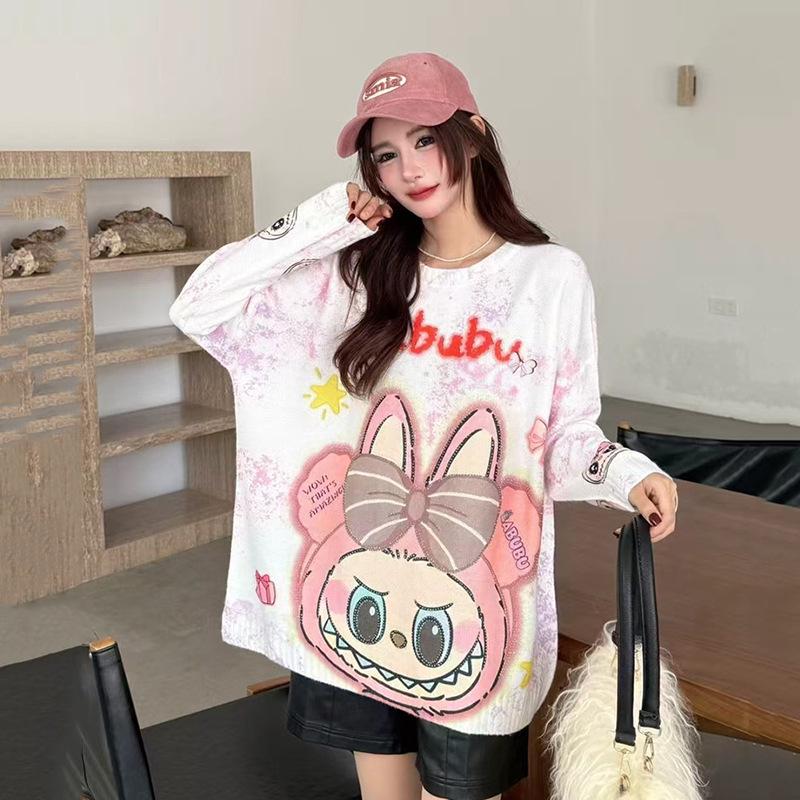 Women's Plus Size Cartoon Print Sweater - Autumn/Winter Trendy Heavy Knit Pullover