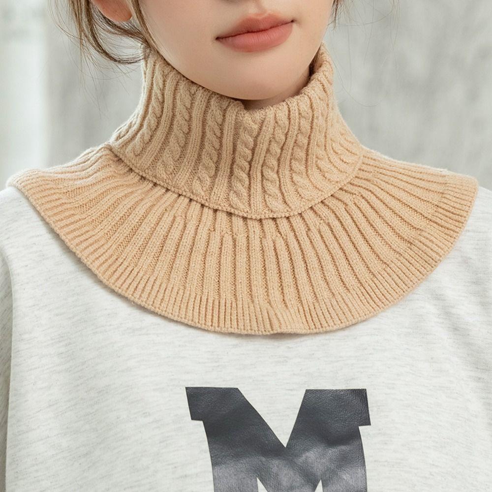 Ribbed Knitted Bib Warm Scarf Wool Scarf Detachable Turtleneck Fake Collar Women