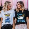 Women's Cruise Pattern Summer Leisure Friends Group Travel T-shirt Short Sleeve Street Wear