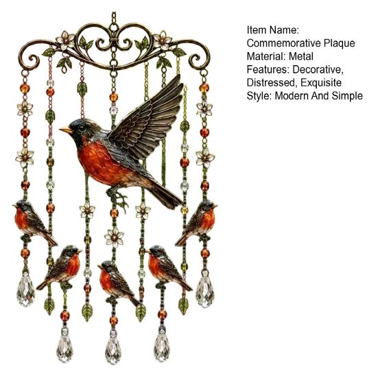 Graceful Bird Wind Chimes, Bird Wind Chimes for Outside, Metal Hanging Suncatchers with Crystal Pendants for Garden Yard Decor