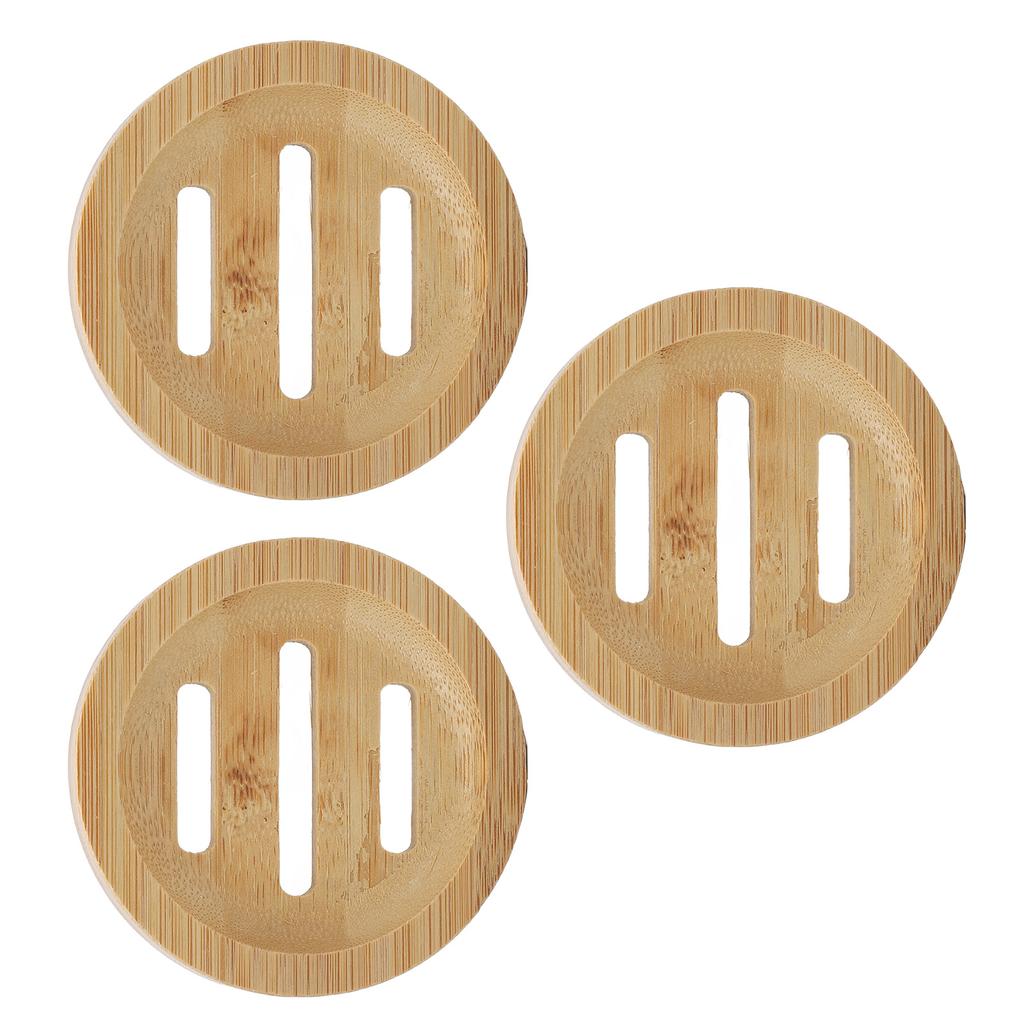 3pcs Bamboo Round Soap Dish Home Bathroom Retro Elegant Self Draining Soap Holder Tray for Kitchen