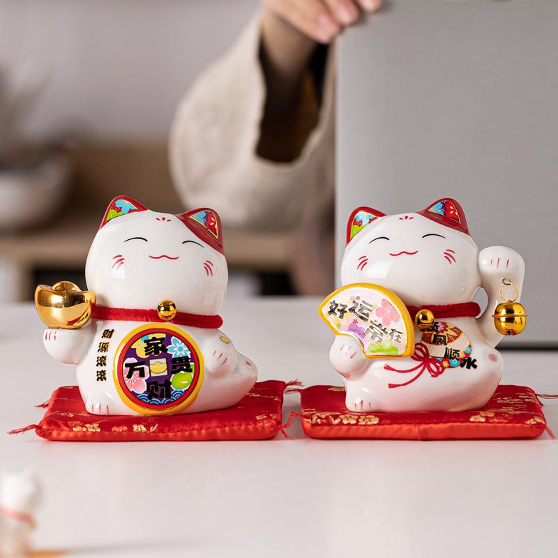 4,2 Zoll Maneki Neko-Ornament aus Keramik, Glückskatze, Tafelaufsatz, Maskottchen-Figur, Spardose, Segen, Glückskatze, Heimdekoration, Geschenk