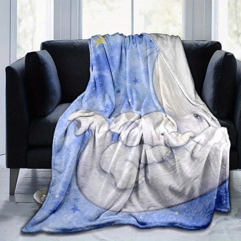 1pc Elephant Printing Lightweight Flannel Blanket, Comfortable and Warm Blanket, for Camping Sofa Bed and Couch Office, In All Seasons