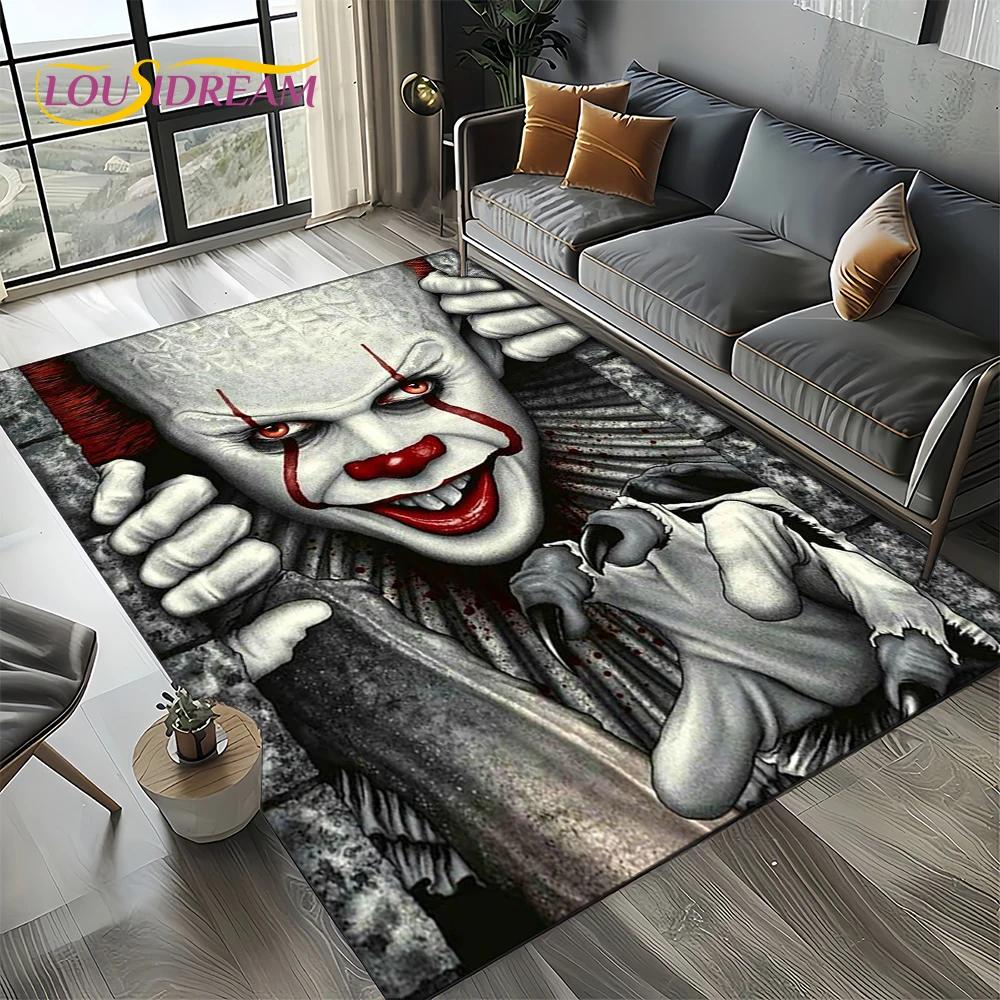 Horror Movie Chucky Pennywise Halloween Saw Character Carpet Rug for Living Room Bedroom Home Sofa Decoration,Non-slip Floor Mat