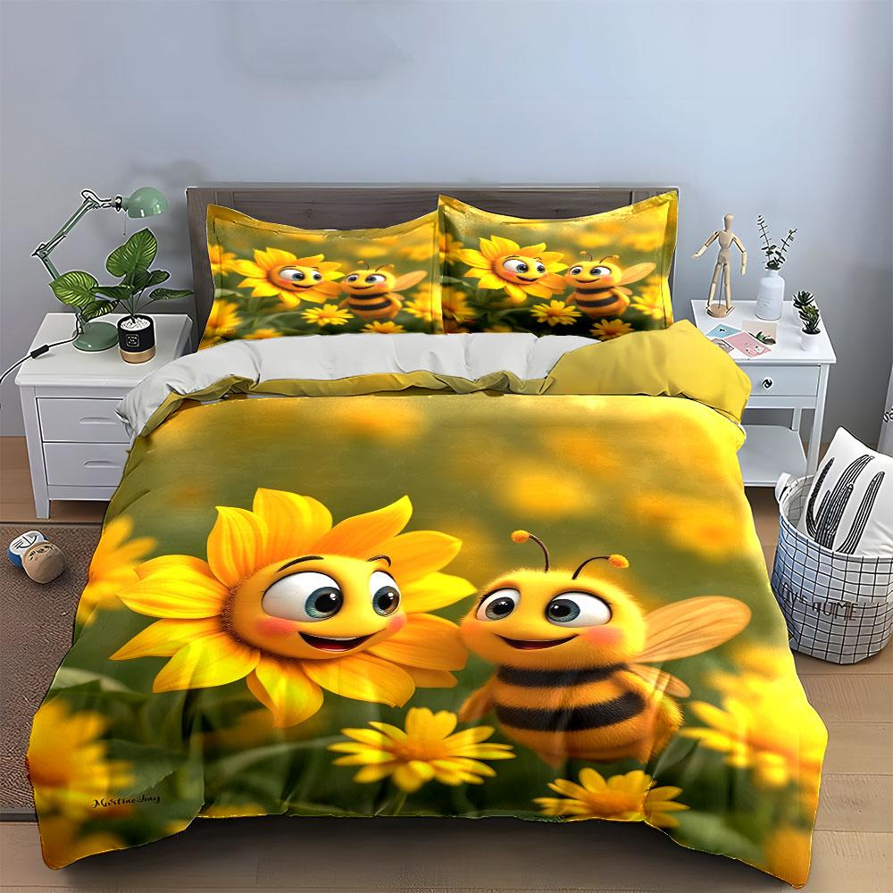 Cute Cartoon Bee Decoration Set Multiple Sizes Kid'S And Adults' Bedroom Exquisite 3Pc Bedding Set, Gift